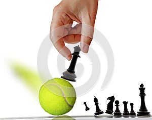 Tennis tactic strategy yellow ball cotrolled by chess pawn