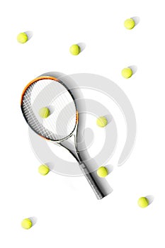 Tennis. Tennis racket and balls the white background. Isolated. Sport