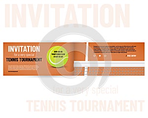 Tennis tournament invitation template with ball, net and sample text