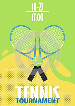 Tennis tournament poster with tennis ball shield flyer template vector illustration design. Sport championship tennis