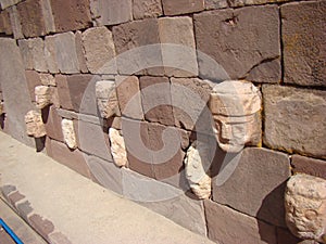 Tenon heads in ancient ruins of Tiwanaku Tiahuanaco in Bolivia.