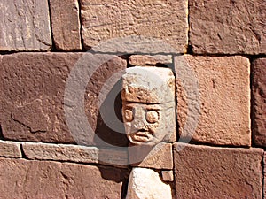 Tenon heads in ancient ruins of Tiwanaku Tiahuanaco in Bolivia.