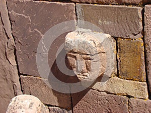 Tenon heads in ancient ruins of Tiwanaku Tiahuanaco in Bolivia.