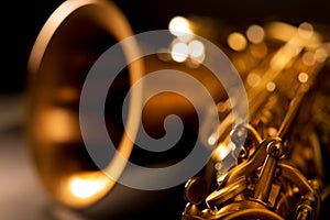 Tenor sax golden saxophone macro selective focus photo