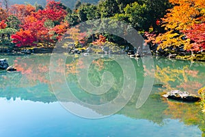 Tenryu-ji temple and Sogenchi garden with autumn season colorful