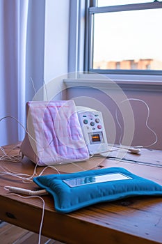 tens unit and a heating pad on a clinic table