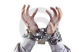 Tense hands chained photo