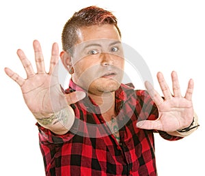 Tense Man Reaching Out photo