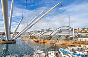 Tensile structure in ancient harbor of Genoa, Italy