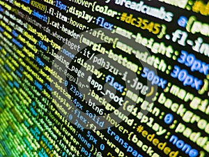 Tensorflow AI concept. Matrix byte of binary data rian code running abstract background in dark blue digital style. Digital