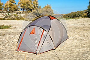 Tent as a temporary shelter during the holidays outdoor