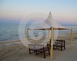 Tent on a beach coast along the Persian Gulf in Qatar