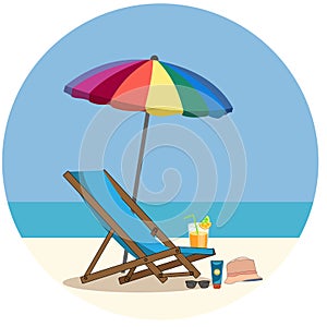 Tent on a beach with hat lime and sun glasses