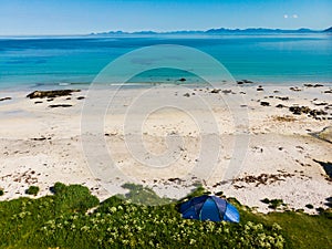 Tent on beach, Lofoten islands, Norway