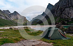 Tent on beach seashore in summer.