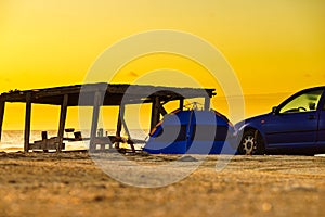 Tent on beach in sunrise light