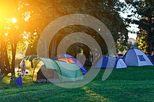 Tent camp in summer park