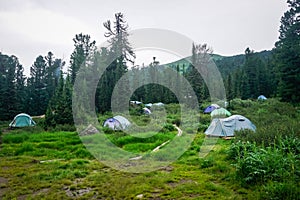 Tent camp in the taiga of the Ergaki natural park