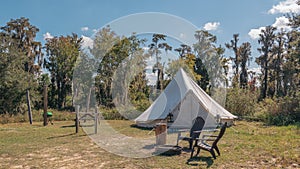 Tent at the campground of Lake Louisa State Park, in Clermont, Florida