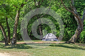 Tent camping in beautiful outdoor setting