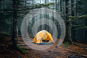 Tent Camping in a Forest