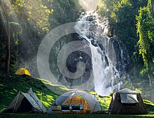 Tent and camping with Mae Tia waterfall