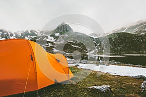 Tent camping in mountains landscape Travel Lifestyle