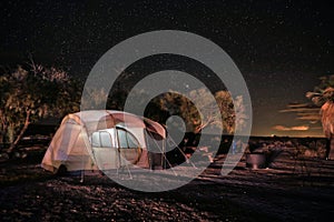 Tent Camping at Night Under the Stars and Milky Way