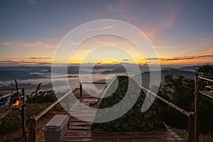 tent and camping at Tak with fog mountain and sun rise backgroung photo