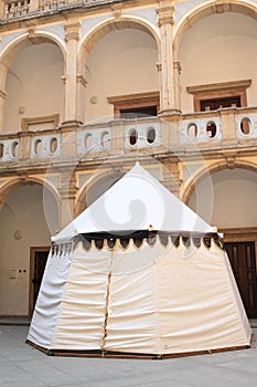 Tent on courtyard of Monastery in Jicin