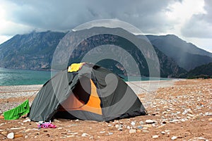 Tent on a deserted beach, Cirali, Turkey