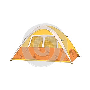 A tent. Drawn elements for camping and hiking. Wilderness survival, travel, hiking, outdoor recreation, tourism