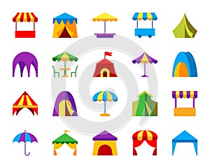 Tent simple flat color icons vector set