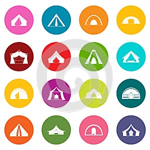 Tent forms icons many colors set