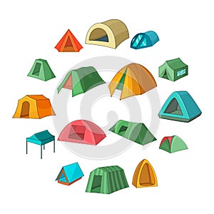 Tent forms icons set, cartoon style photo