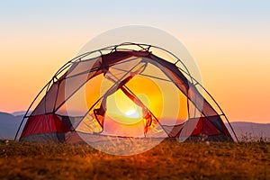 Tent glowing in beautiful sunset light