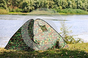 Tent for hiking or camping. Background with selective focus