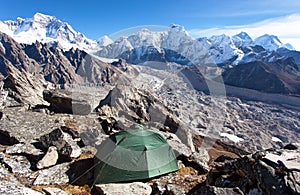 Tent in Himalayas mountains Mount Everest