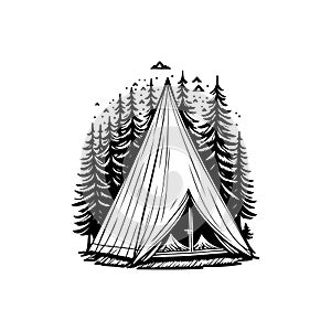 Tent Icon hand draw black colour camp logo symbol perfect