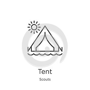 tent icon vector from scouts collection. Thin line tent outline icon vector illustration. Outline, thin line tent icon for website