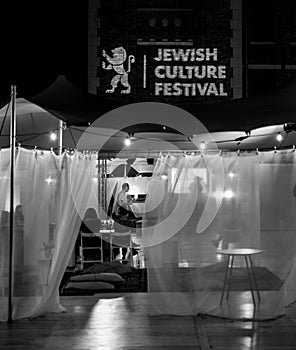 Tent at the Jewish Culture Festival, hosted annually in Kazimierz, the historic Jewish Quarter of Krakow, Poland.