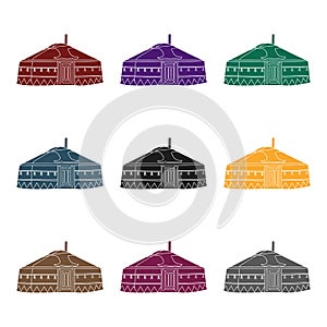 Tent in the Mongolian patterns.Mongolian tent.Housing the ancient Mongols.Mongolia single icon in black style vector