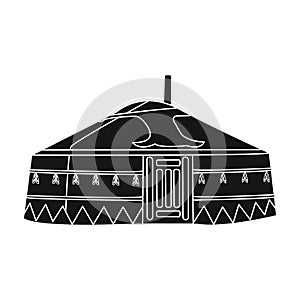 Tent in the Mongolian patterns.Mongolian tent.Housing the ancient Mongols.Mongolia single icon in black style vector photo