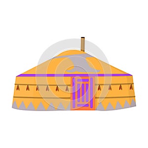 Tent in the Mongolian patterns.Mongolian tent.Housing the ancient Mongols.Mongolia single icon in cartoon style vector
