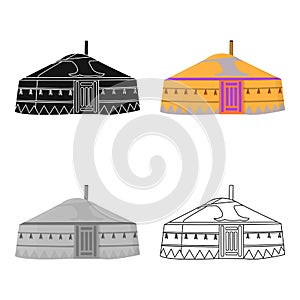 Tent in the Mongolian patterns.Mongolian tent.Housing the ancient Mongols.Mongolia single icon in cartoon style vector photo