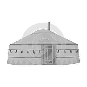 Tent in the Mongolian patterns.Mongolian tent.Housing the ancient Mongols.Mongolia single icon in monochrome style