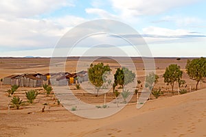 tent in of morocco sahara and rock stone