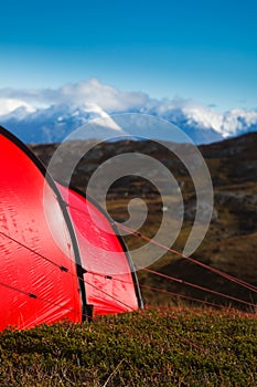 Tent in mountaineous terrain