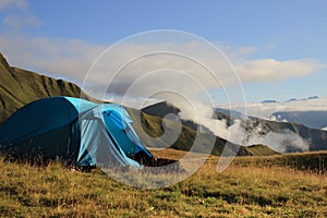 The tent in the mountains of Khevsureti (Georgia)