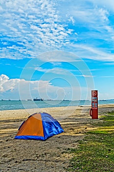 Tent on picturesque beach